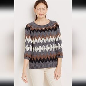 J. Jill Wool Blend Chevron Lagenlook Cottagecore Sweater, Large Petite